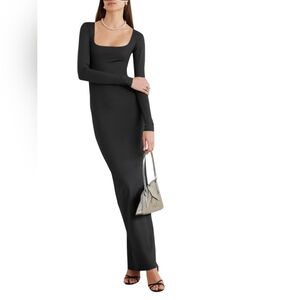 SKIMS Long Sleeve Slip Dress Onyx Black M Sculpting Compression Maxi Structured